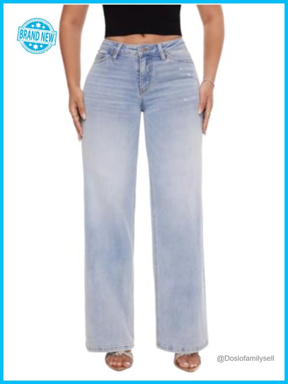 Wide Leg Stretchy Denim Jeans Mid Low Rise Baggy Tummy Control